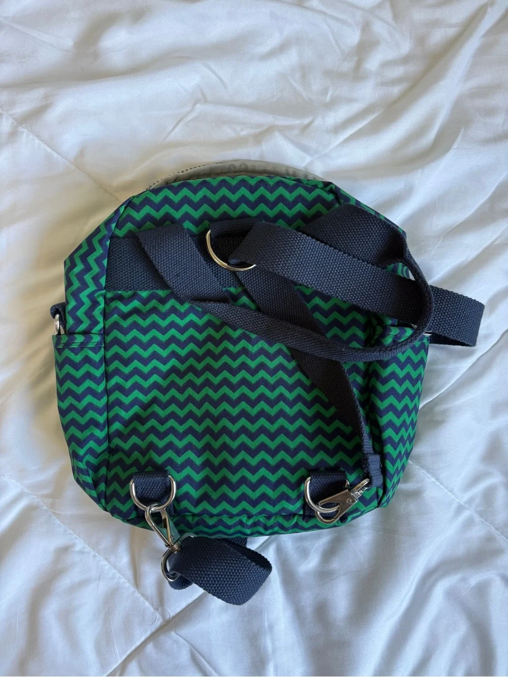 Kipling Green and Navy Chevron Mini Backpack